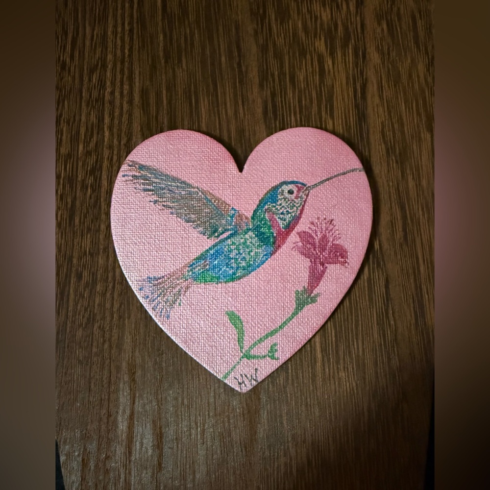 Hand Crafted Pink Heart with Colorful Hummingbird
Magnet